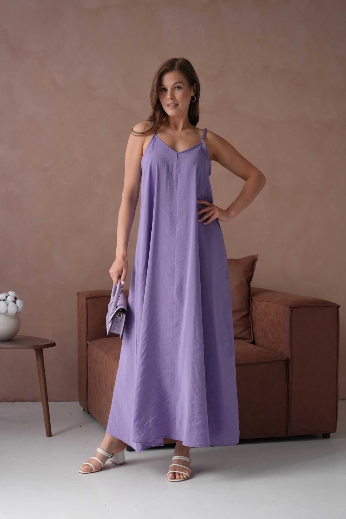 Lila Askılı Yazlık Elbise