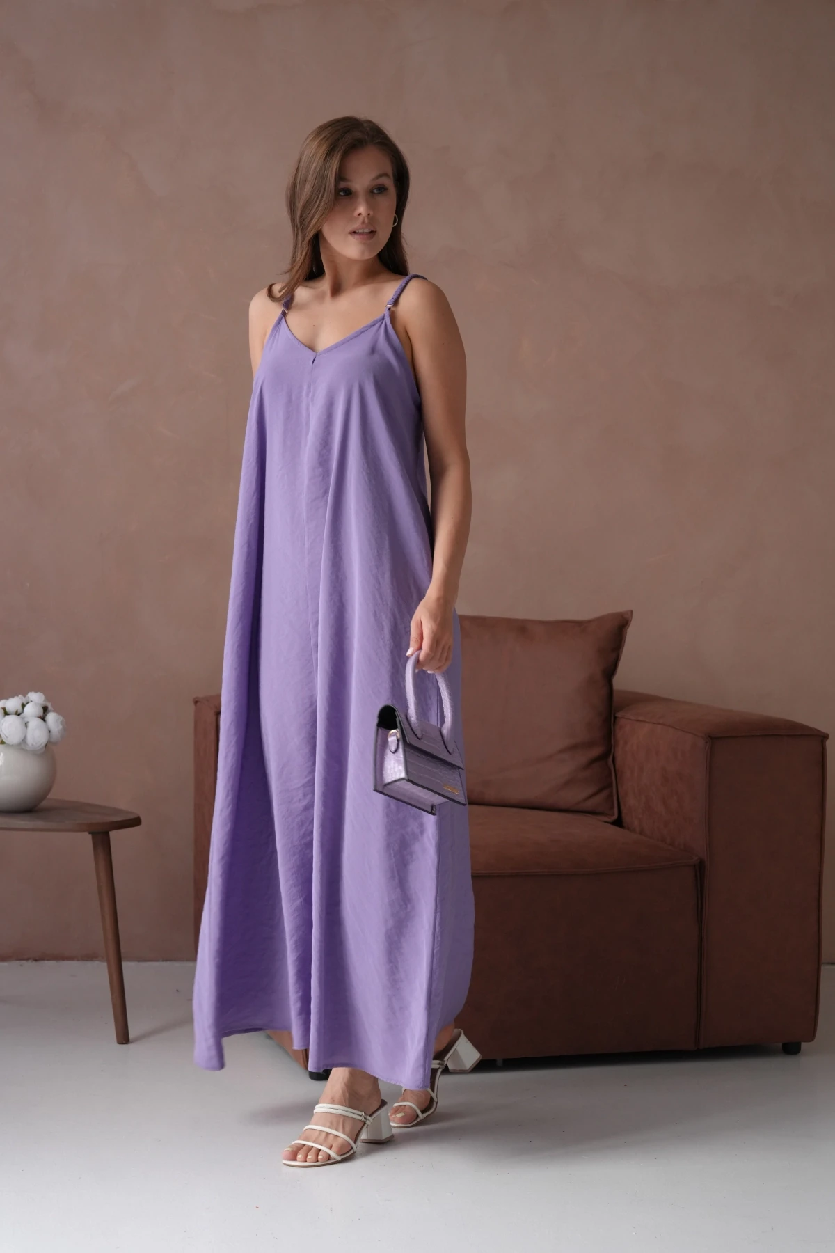 Lila Askılı Yazlık Elbise