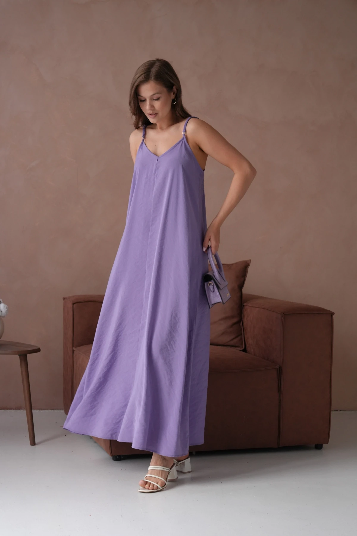 Lila Askılı Yazlık Elbise