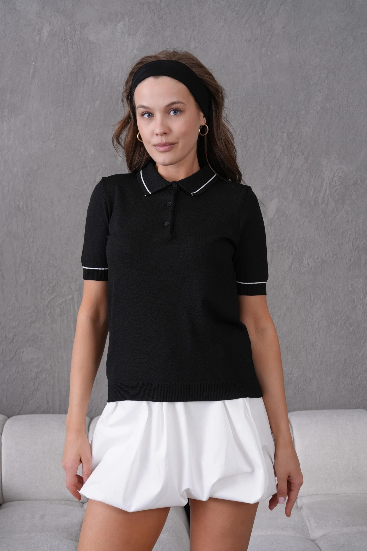 Polo Yaka Düğme Detay Polo Trko Kazak