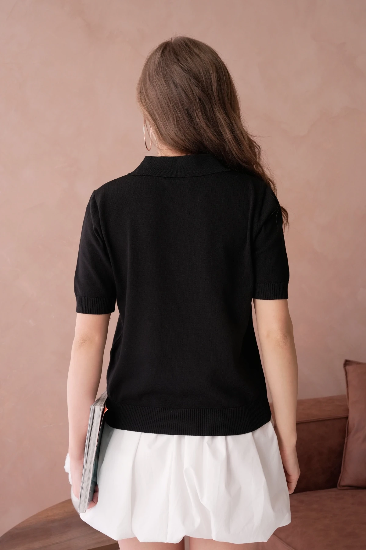 Polo Yaka Düğme Detaylı Triko Kazak