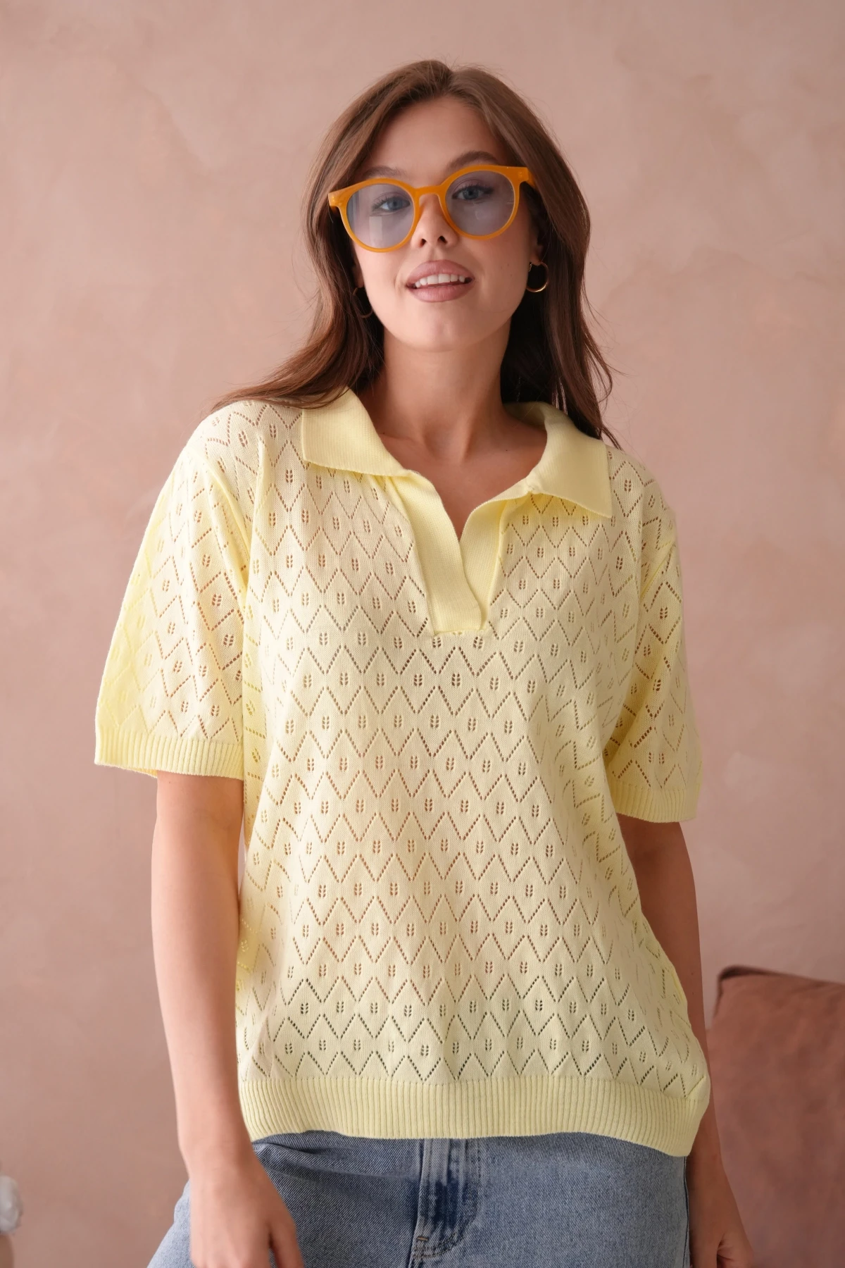 Polo Yaka Kısa Kol Salaş Yazlık Triko T-Shirt