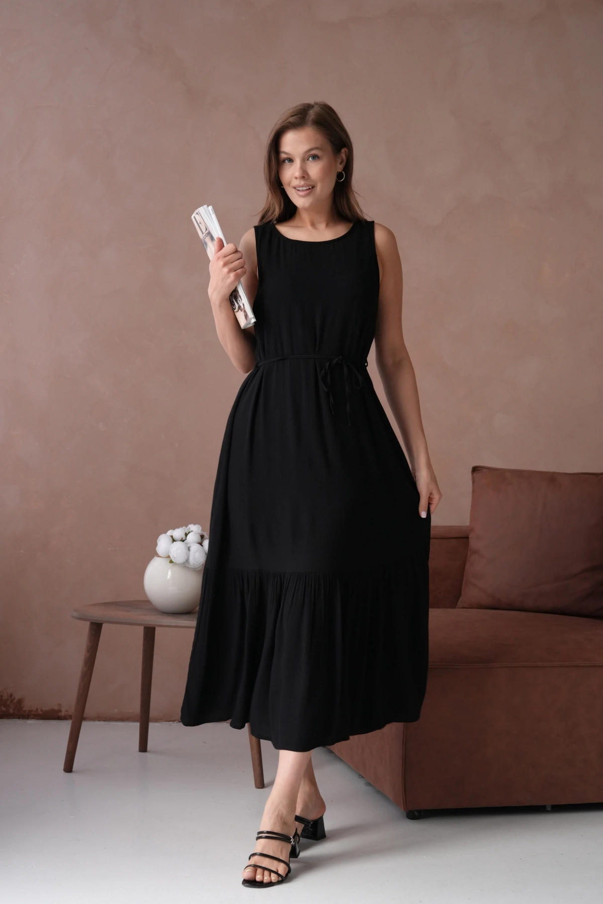 Siyah Kısa Kol Yazlık Elbise