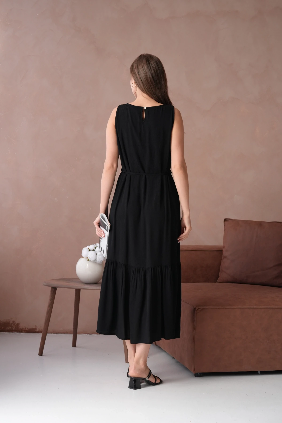 Siyah Kısa Kol Yazlık Elbise