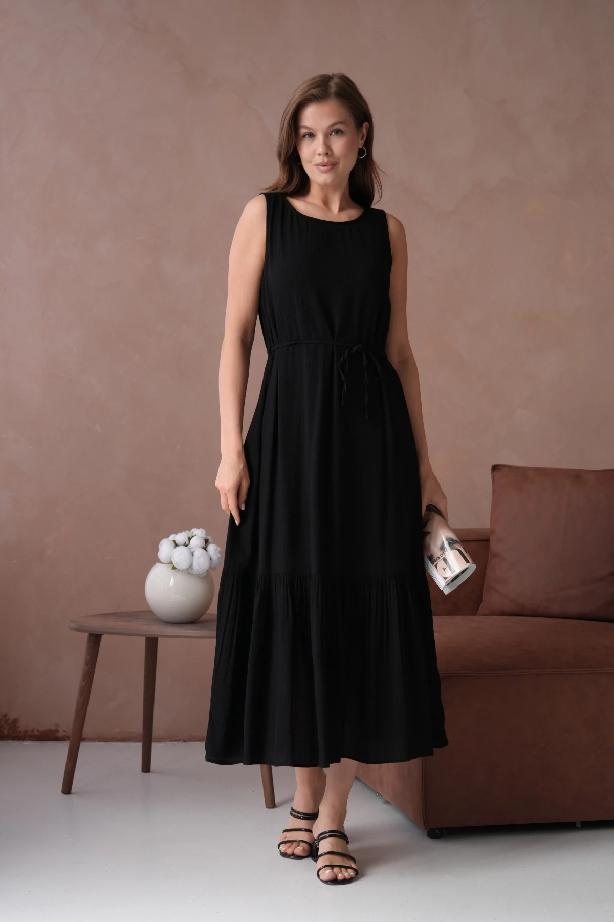 Siyah Kısa Kol Yazlık Elbise