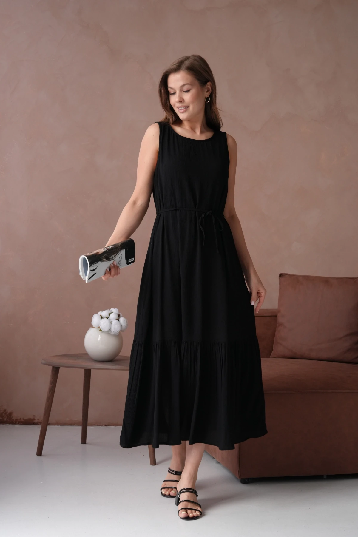 Siyah Kısa Kol Yazlık Elbise