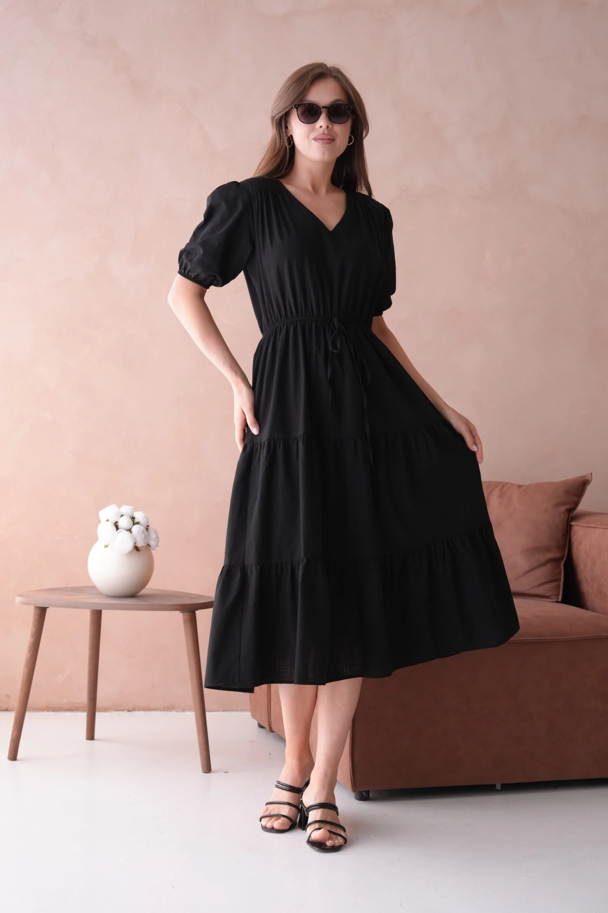 Siyah Kısa Kol Yazlık Elbise