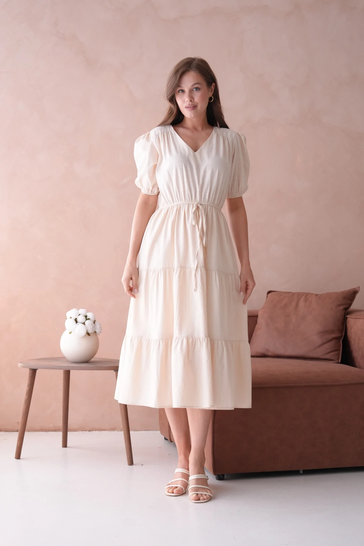 Astarlı Kısa Kol Lastikli Yazlık Elbise