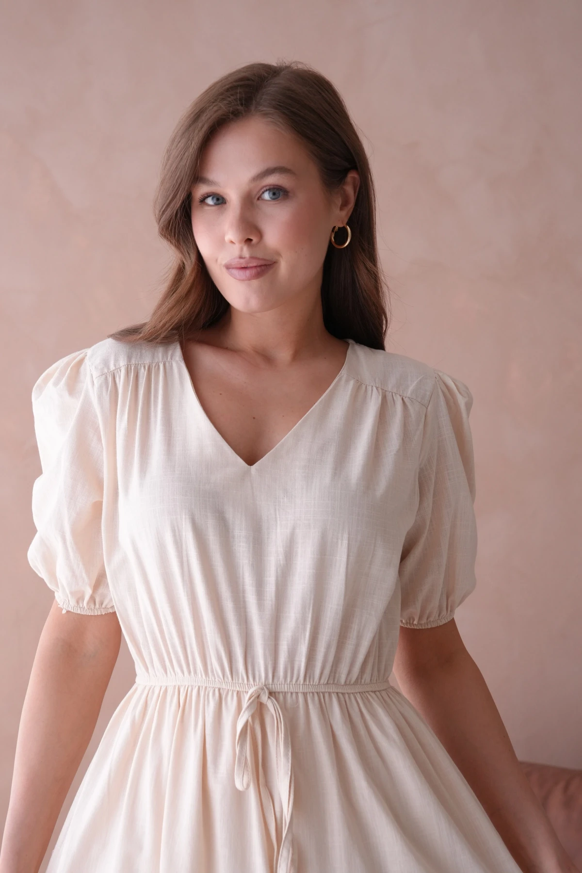 Astarlı Kısa Kol Lastikli Yazlık Elbise