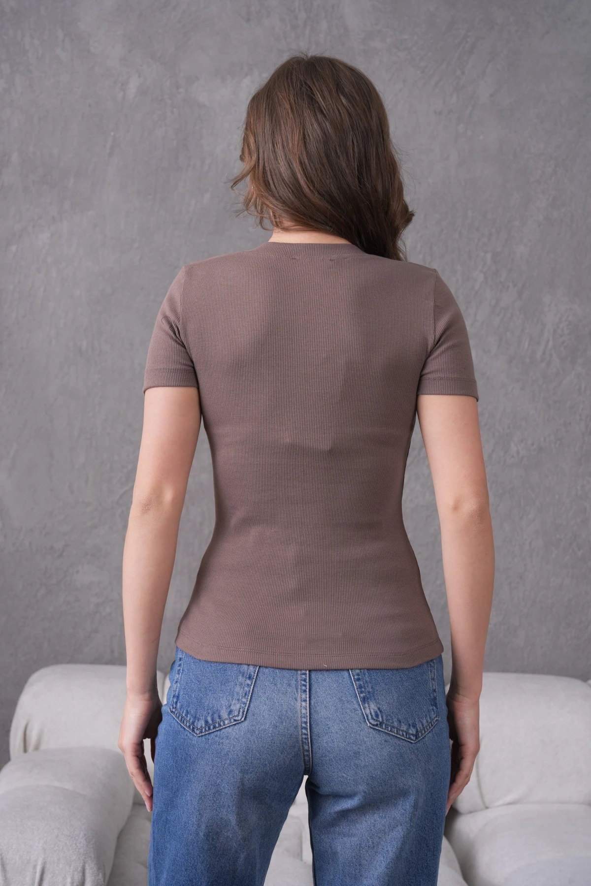 V Yaka Likralı Slim Fit Basic T-Shirt