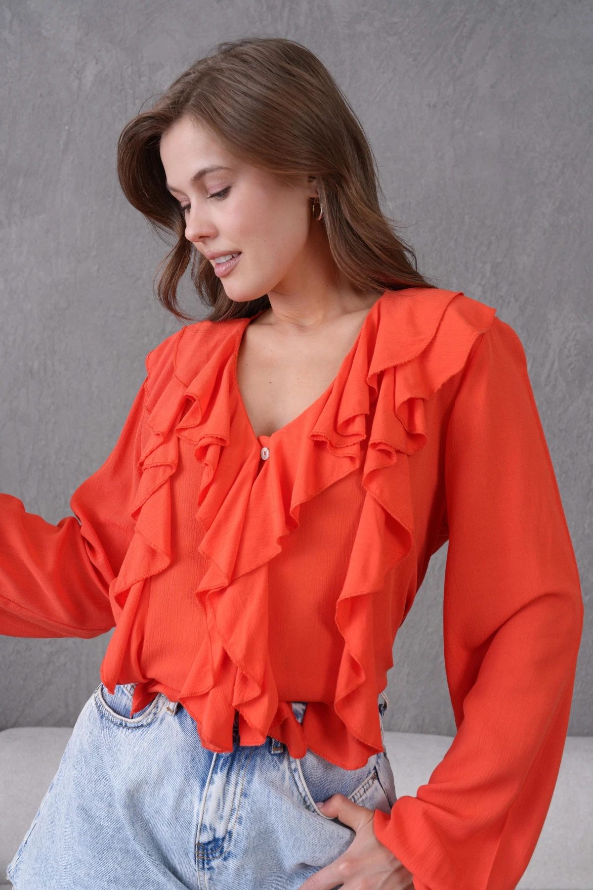 Uzun Kol Kırinkıl Yazlık Dokuma Bluz