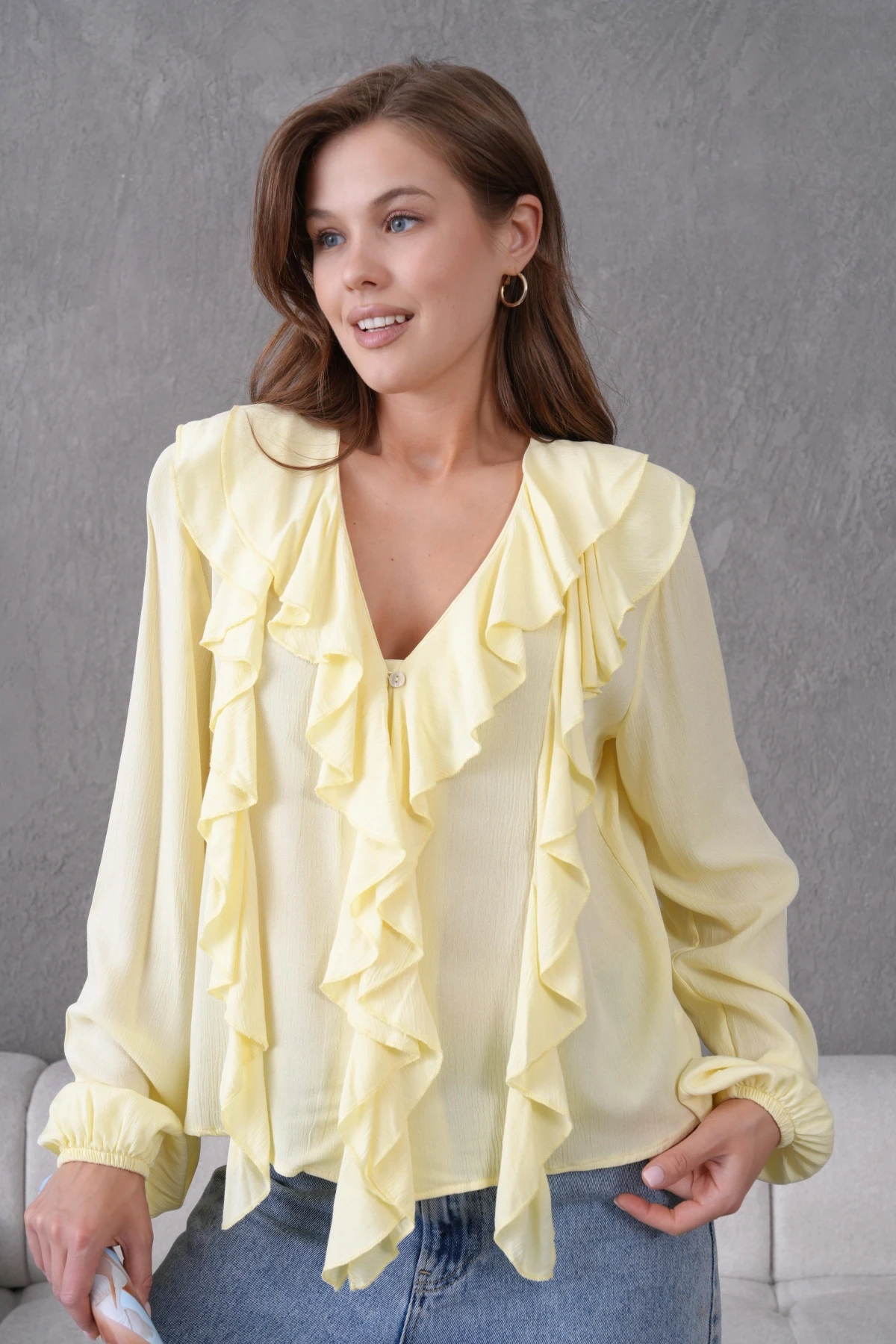 Uzun Kol Kırinkıl Yazlık Dokuma Bluz