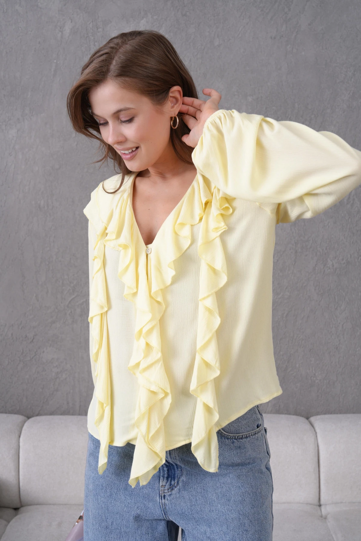 Uzun Kol Kırinkıl Yazlık Dokuma Bluz