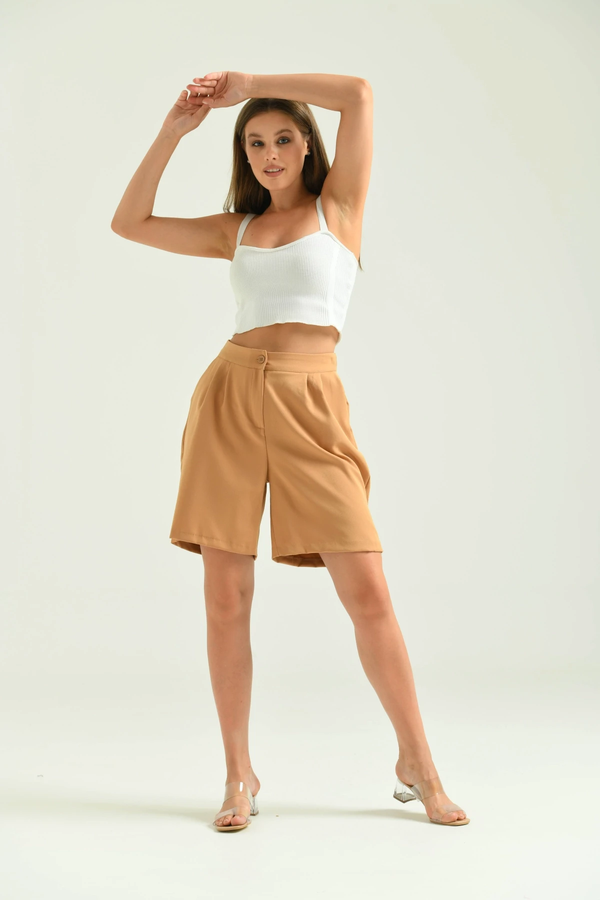 Kadın Vizon Uzun Basic Kumaş Şort