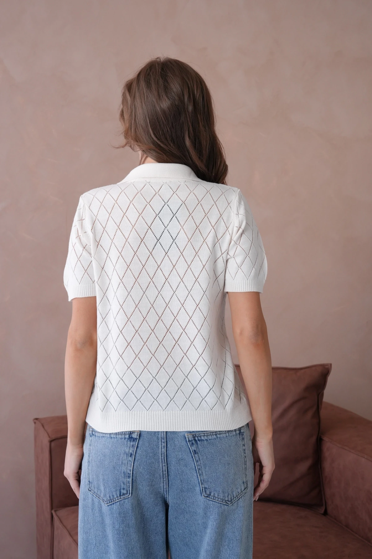 Polo Yaka Ajurlu Kısa Kol Polo Triko Kazak