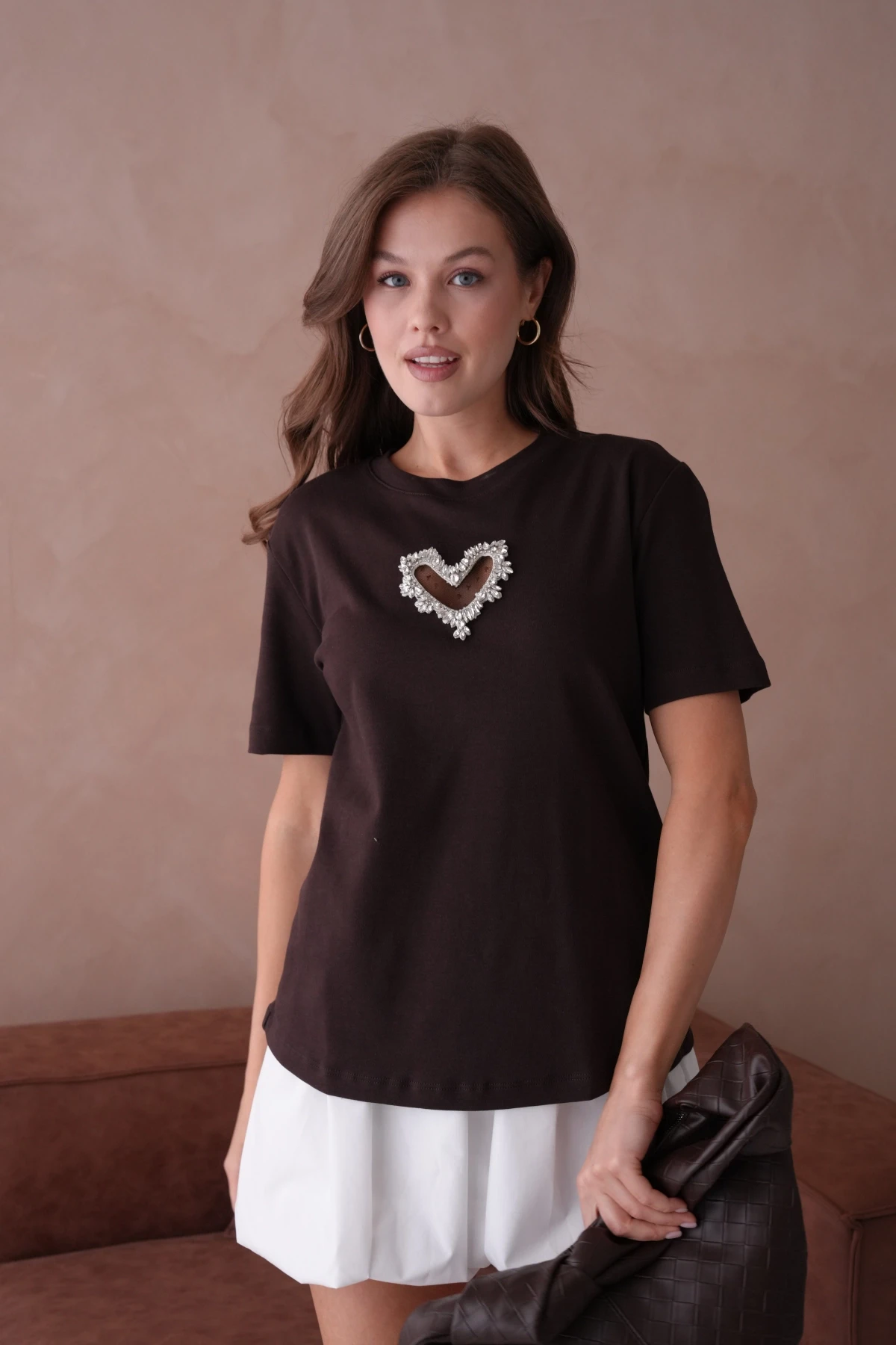 Taş Aksesuar Detaylı Kısa Kol Basic T-Shirt