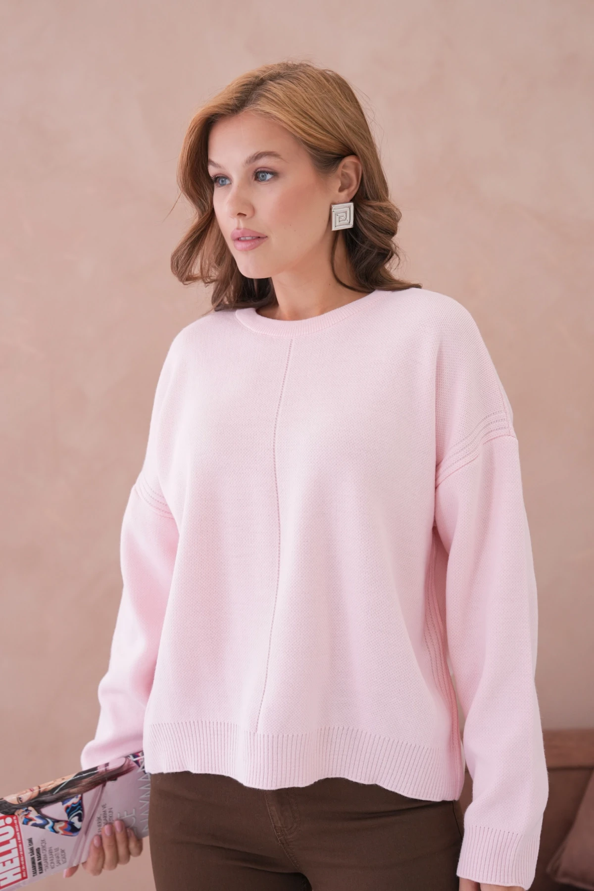 Kadı Bisiklet Yak Ajurlu Oversize Triko Kazak