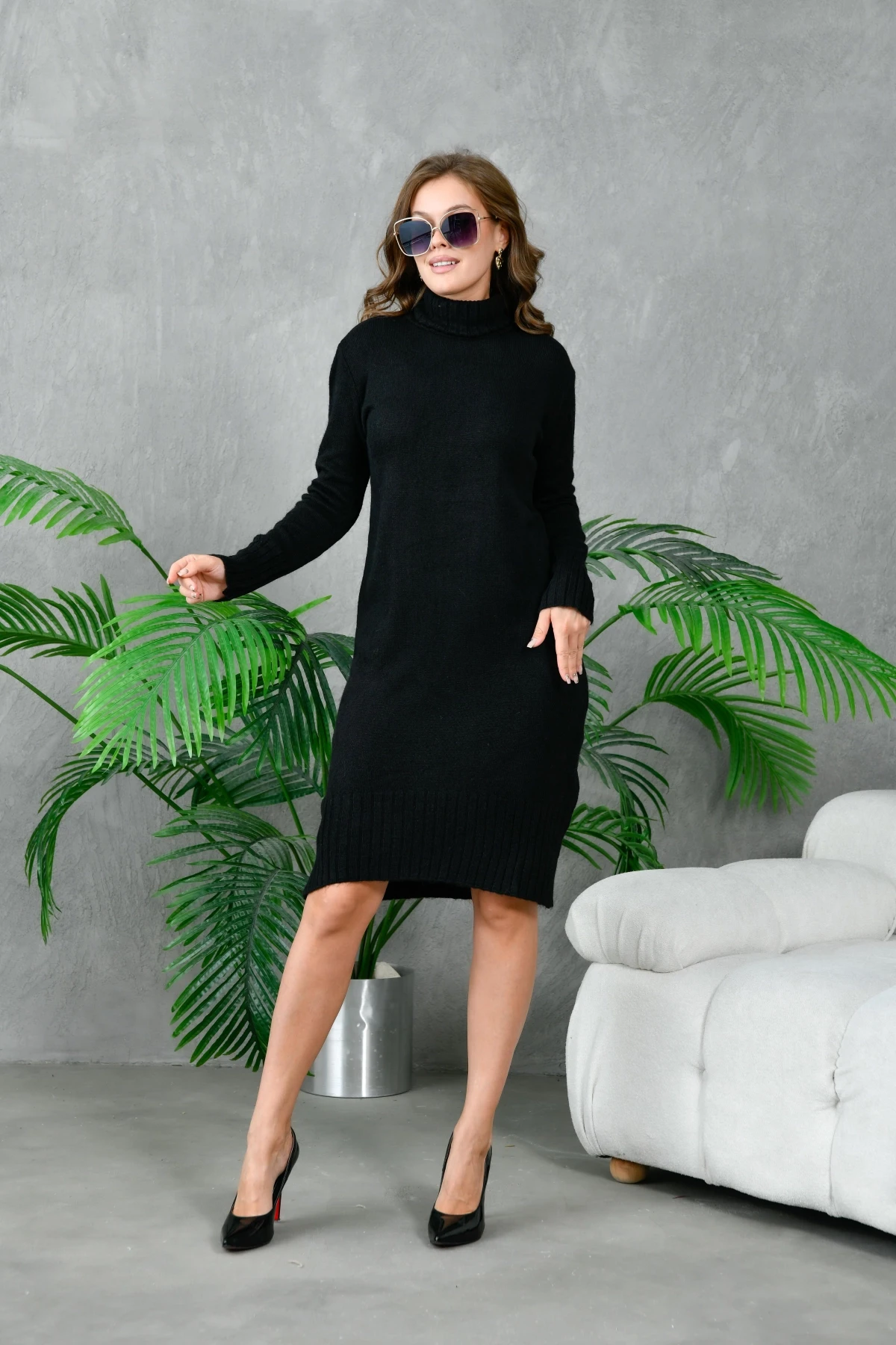 Kadın Balıkçı Yaka Kışlık Triko Elbise