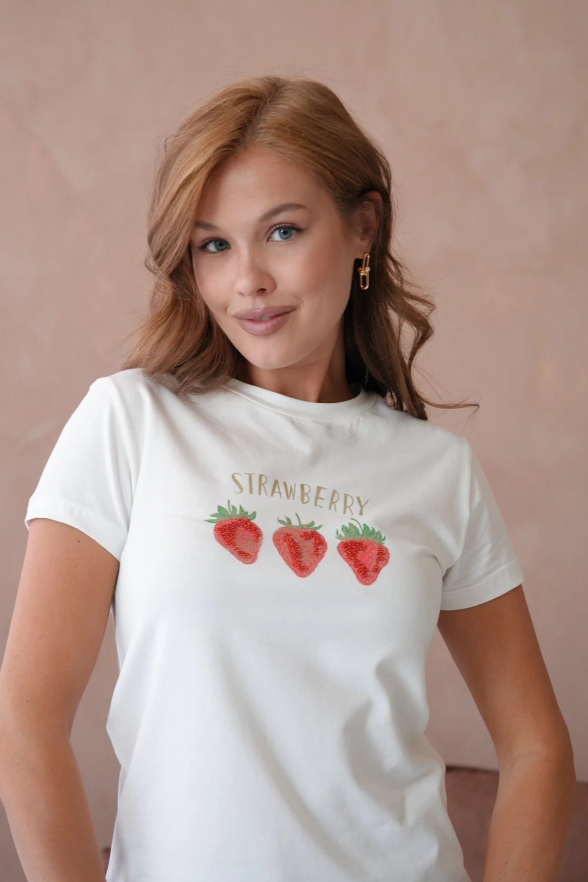 Bisiklet Yaka Desnli Taş Detay Basic Penye T-Shirt