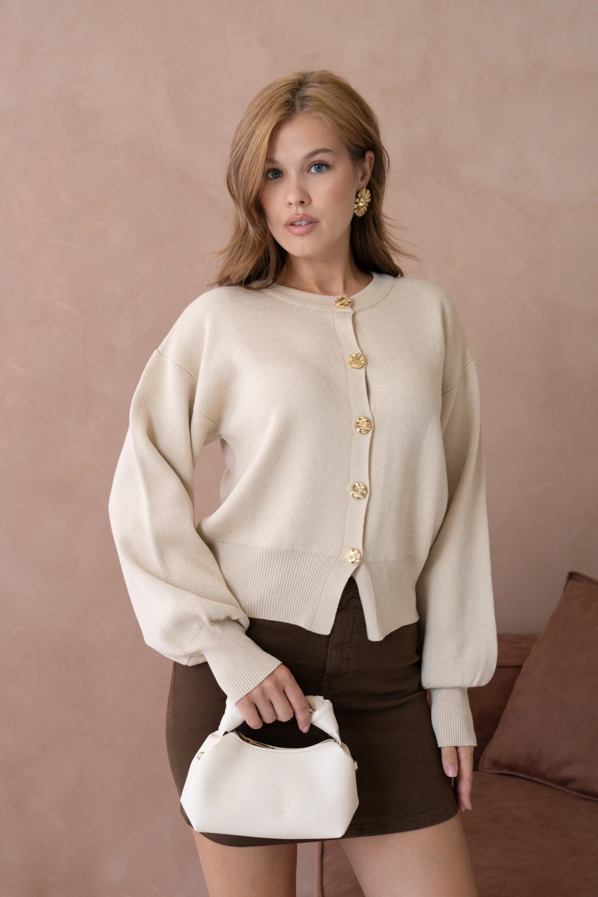 Kadın Bisiklet Yaka Düğme Detaylı Triko Hırka