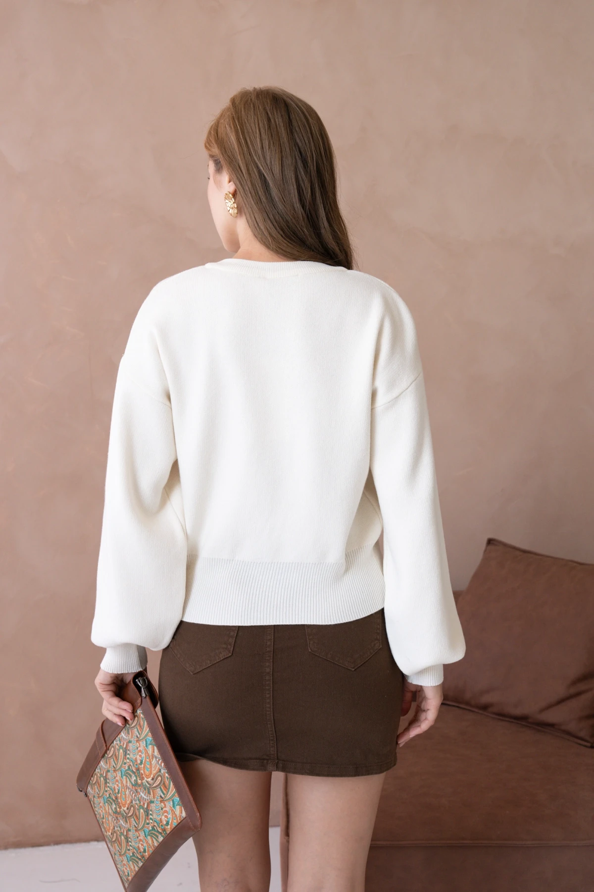 Kadın Bisiklet Yaka Düğme Detaylı Triko Hırka