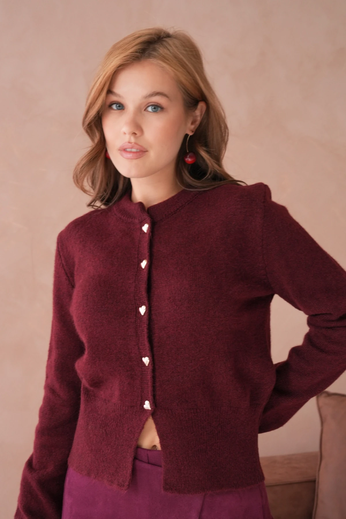 Kadın Bisiklet Yaka Düğme Detaylı Triko Hırka