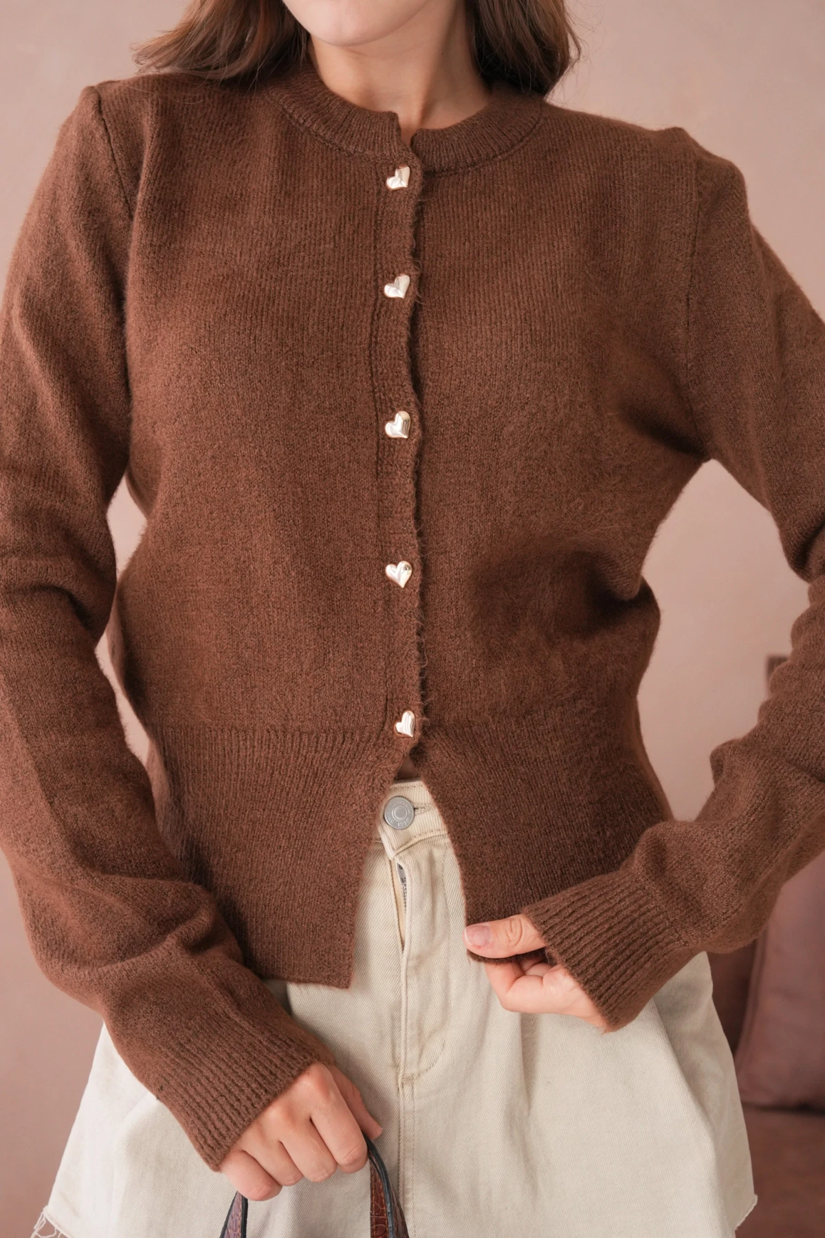 Kadın Bisiklet Yaka Düğme Detaylı Triko Hırka