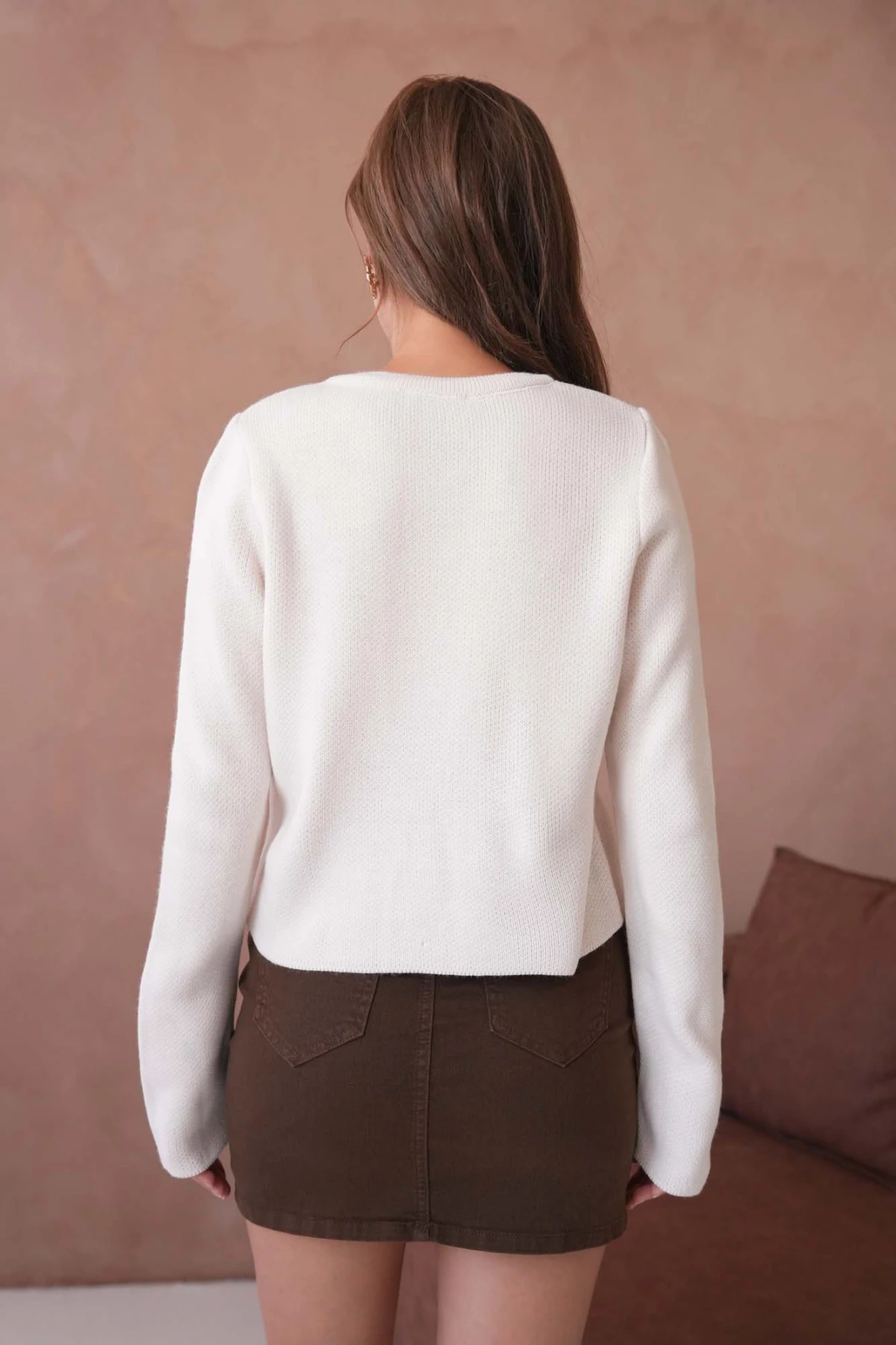 Kadın Bisiklet Yaka Düğme Detaylı Triko Hırka