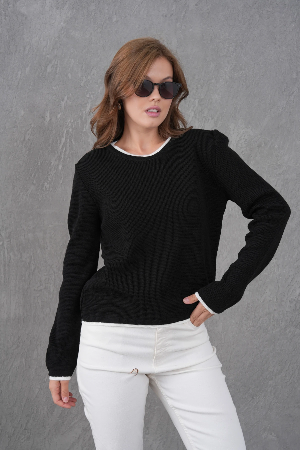 Kadın Bisiklet Yaka Garni Detay Triko Kazak