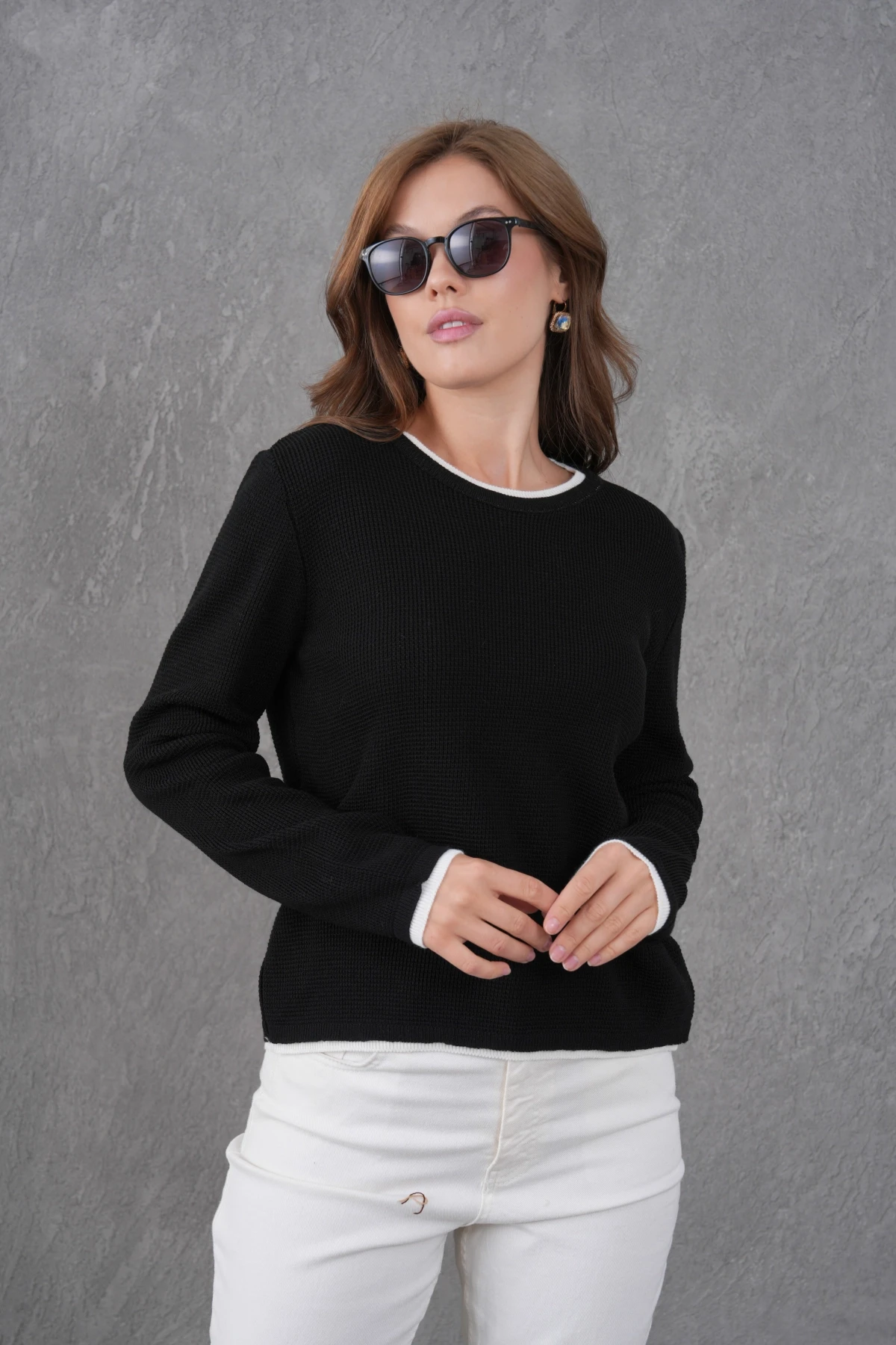 Kadın Bisiklet Yaka Garni Detay Triko Kazak