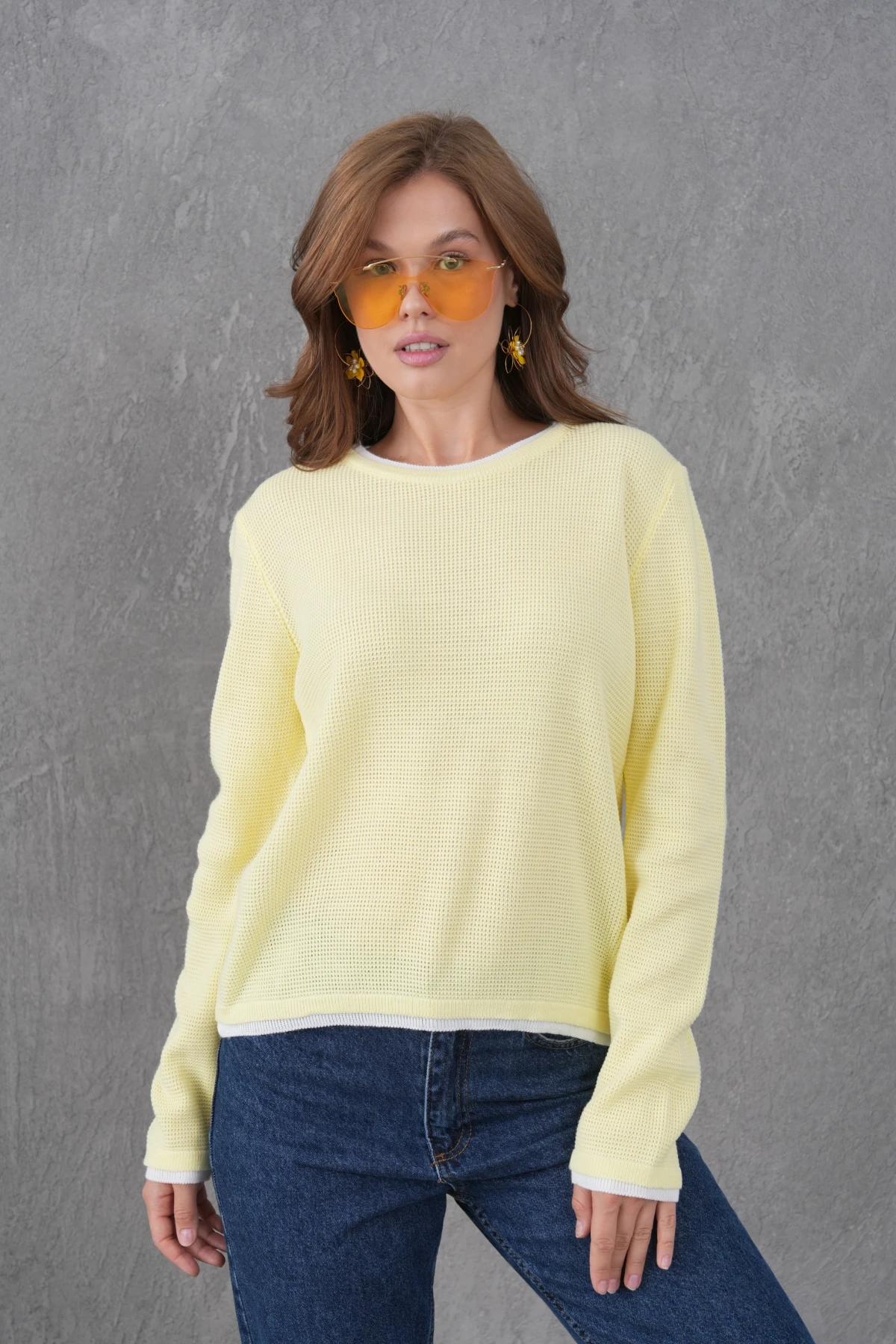 Kadın Bisiklet Yaka Garni Detay Triko Kazak