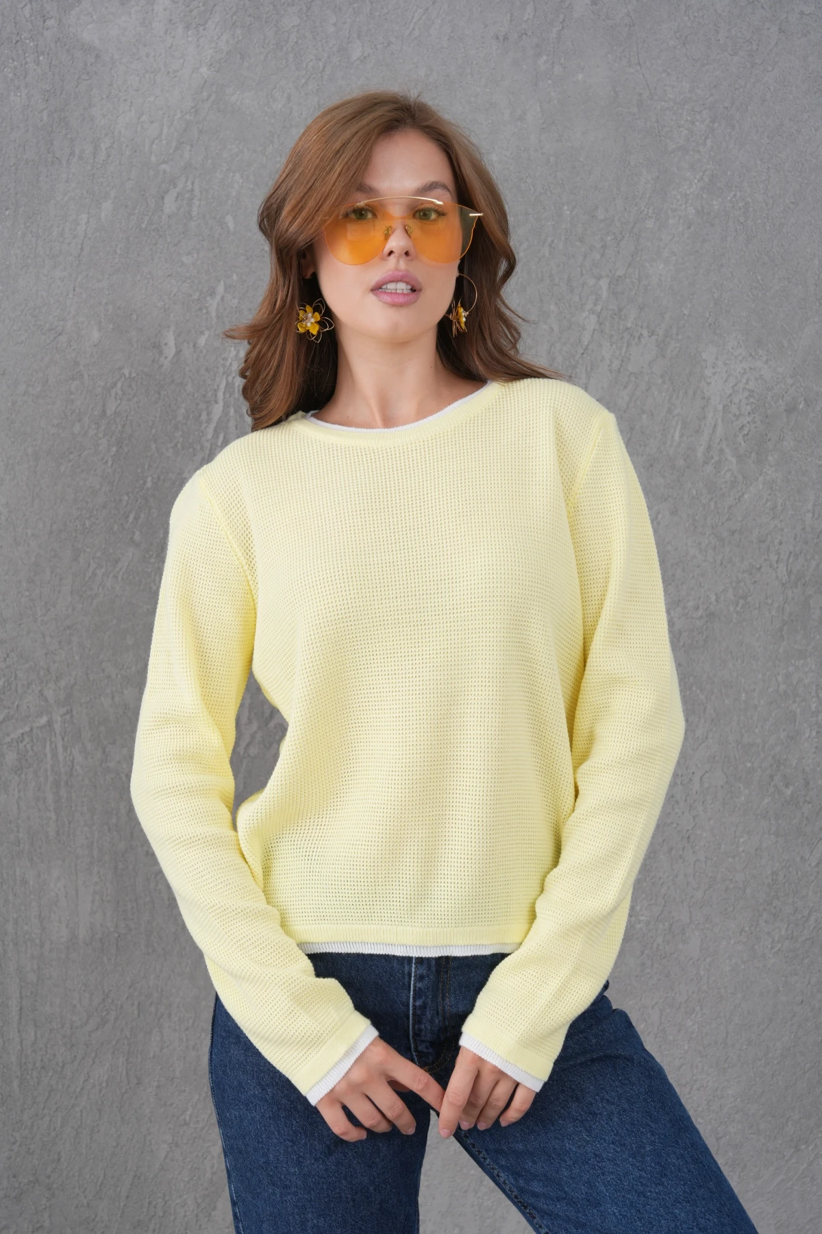 Kadın Bisiklet Yaka Garni Detay Triko Kazak