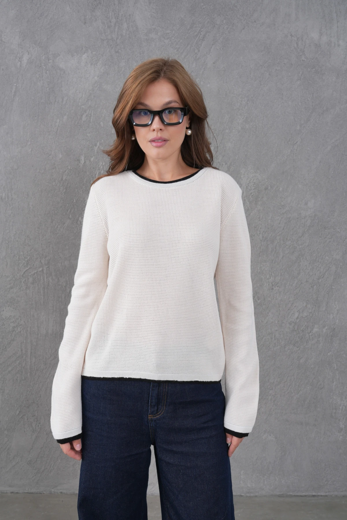 Kadın Bisiklet Yaka Garni Detay Triko Kazak