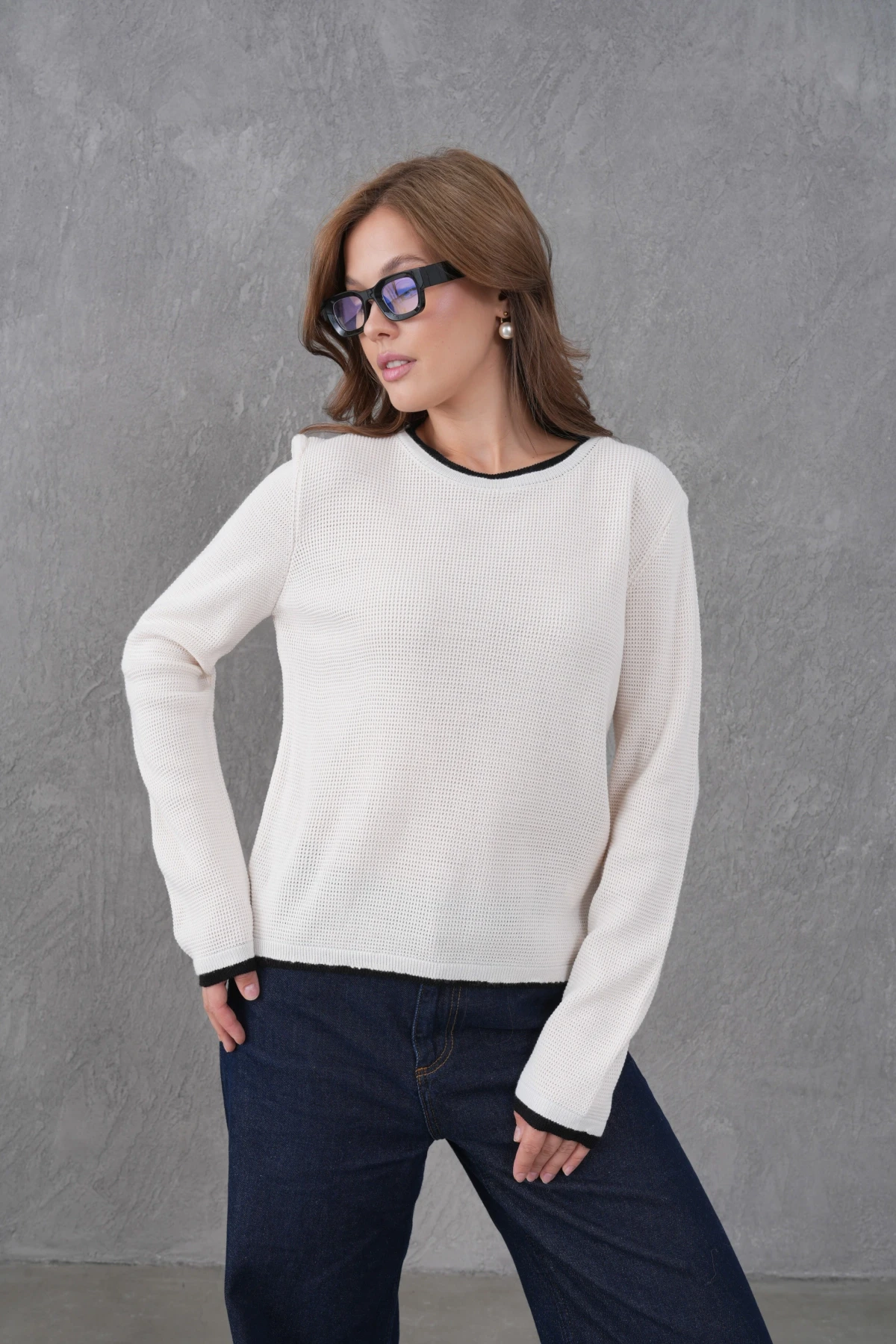 Kadın Bisiklet Yaka Garni Detay Triko Kazak