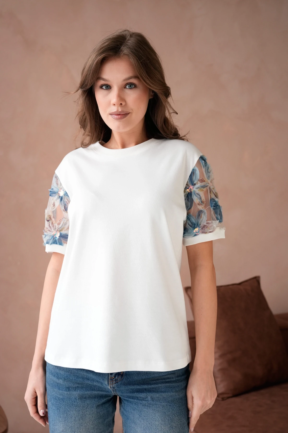 Tül Detaylı Basic T-Shirt