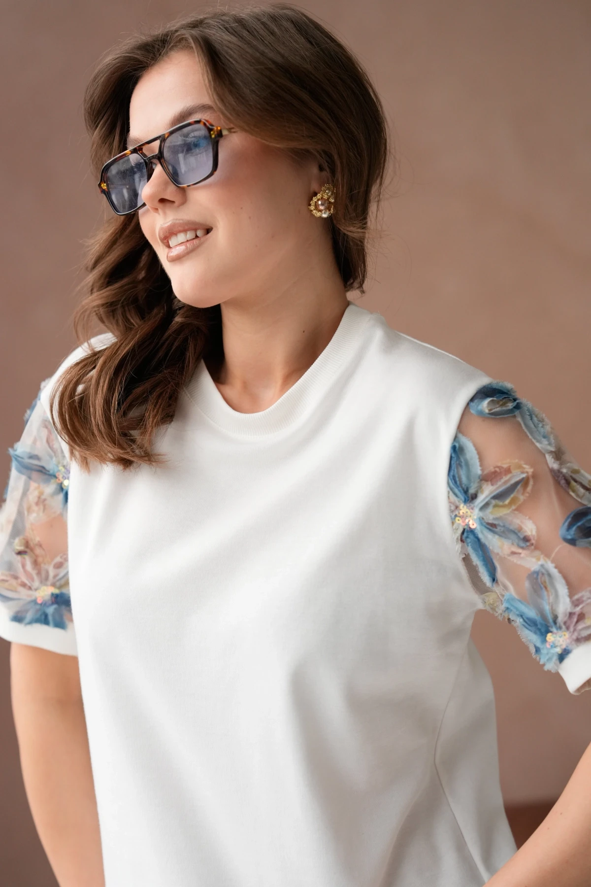 Tül Detaylı Basic T-Shirt