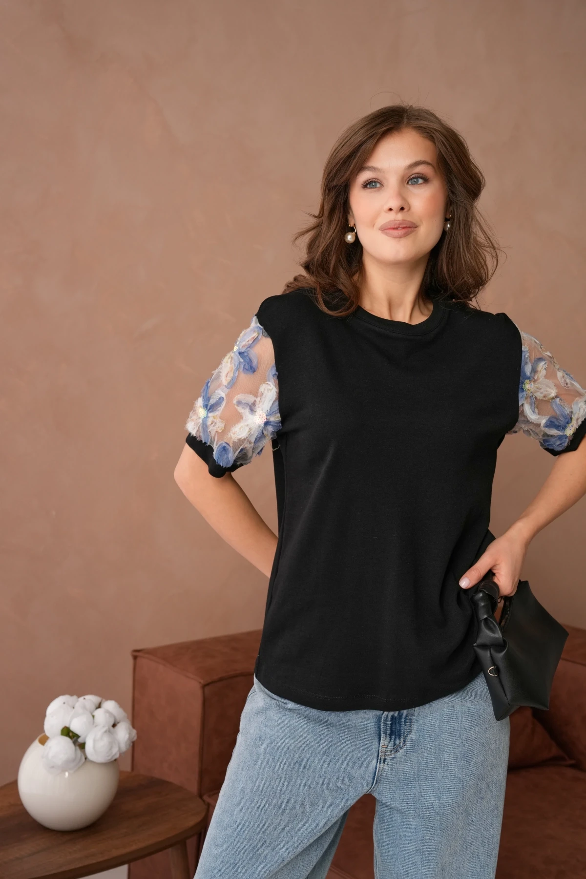 Tül Detaylı Basic T-Shirt