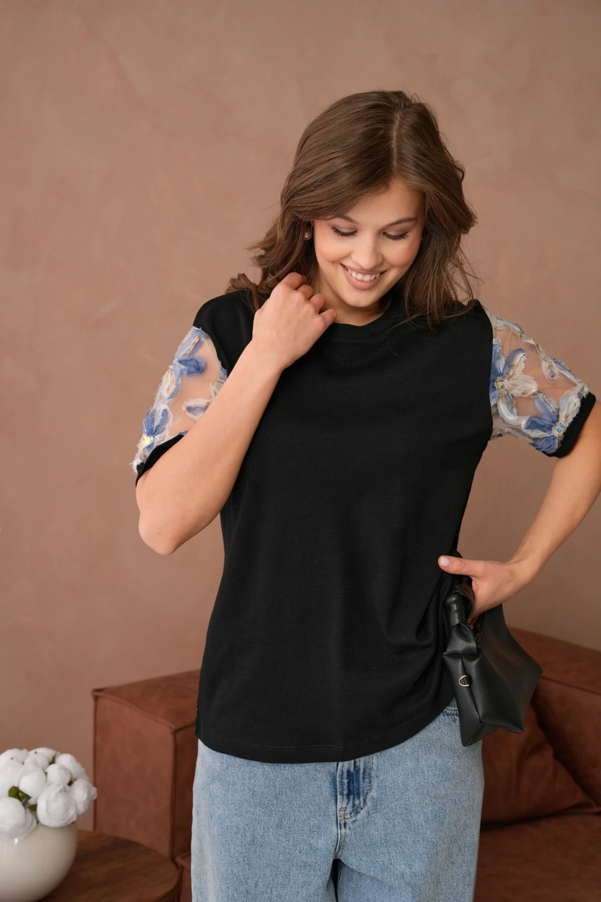 Tül Detaylı Basic T-Shirt