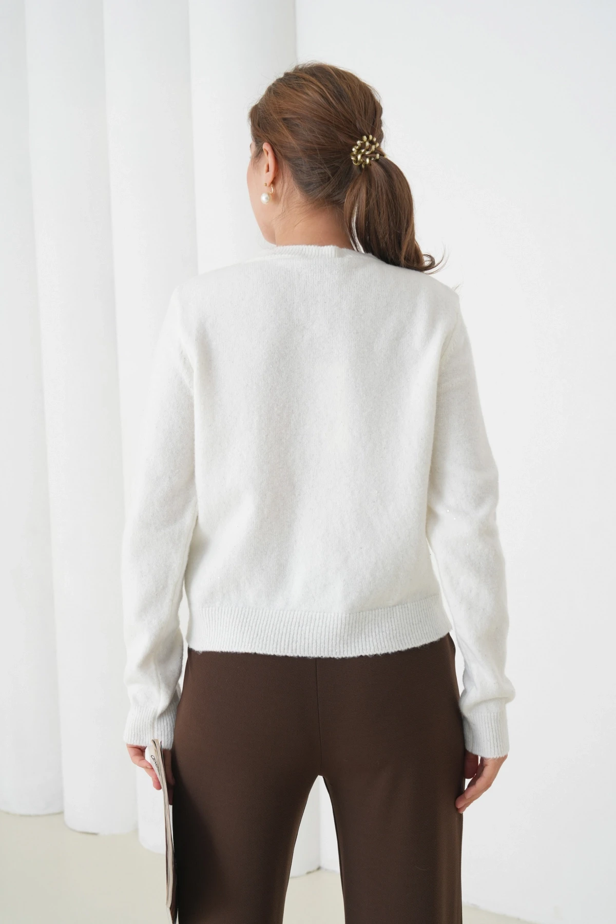 Kadın Kemik Bisiklet Yaka Düğme Detay Yumuşak Dokulu Triko Hırka