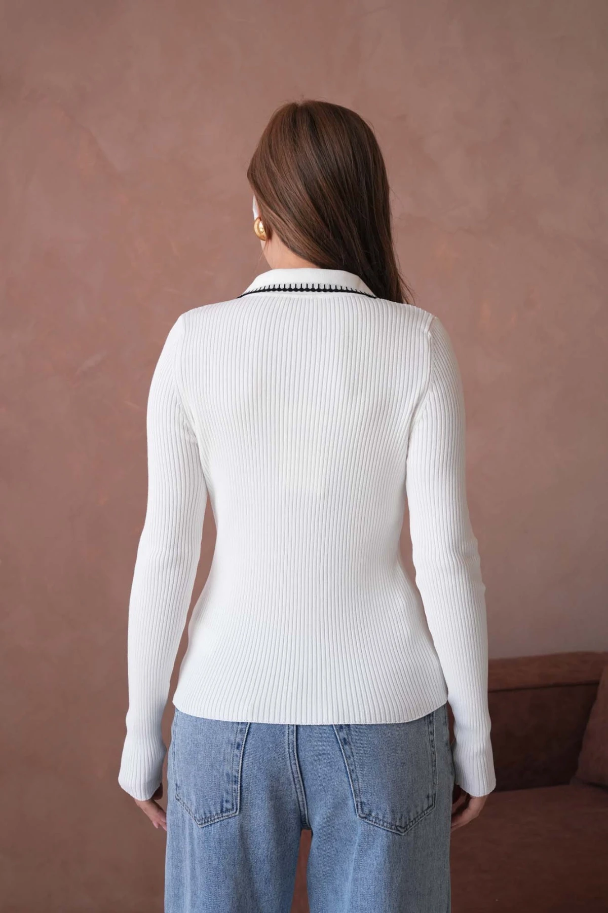 Kadın Polo Yak Agarni Dikişli Kaşkorse Triko Kazak