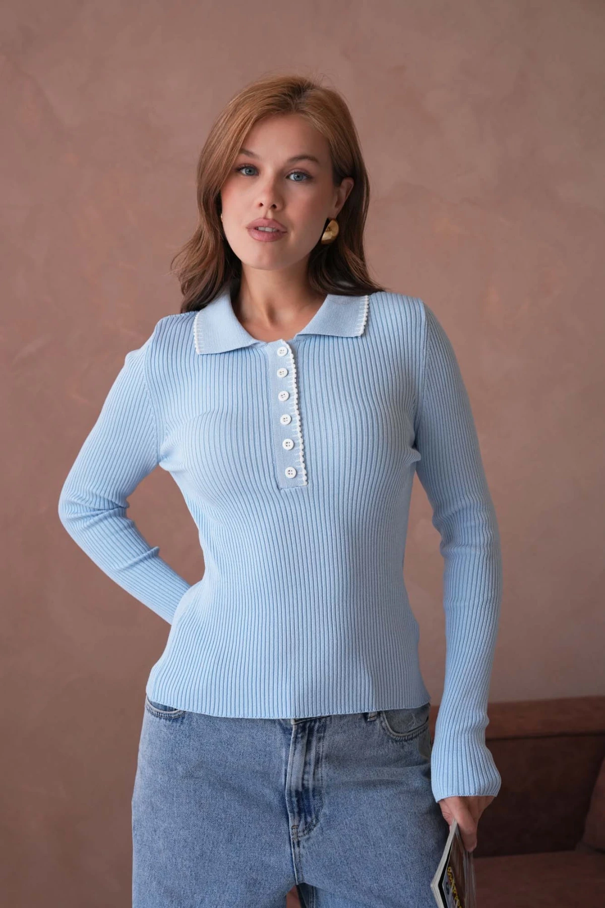 Kadın Polo Yak Agarni Dikişli Kaşkorse Triko Kazak