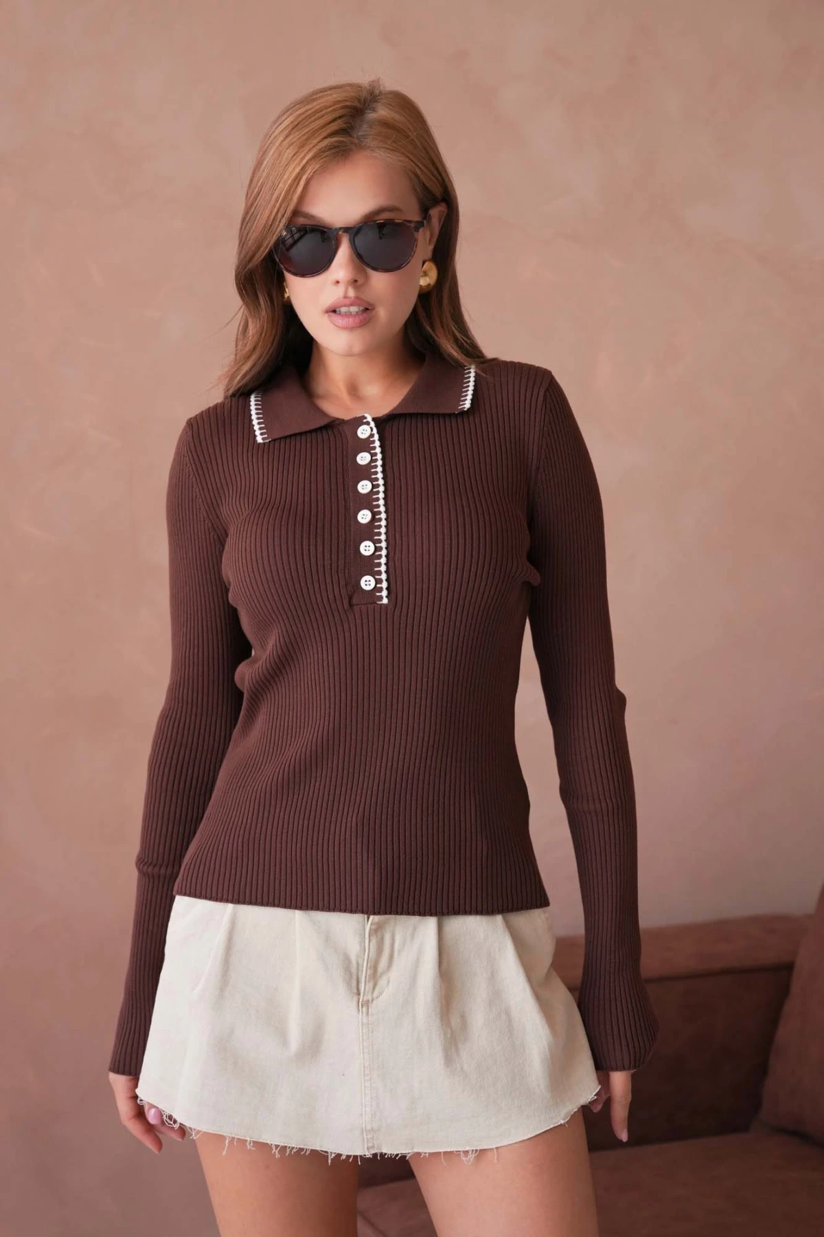 Kadın Polo Yak Agarni Dikişli Kaşkorse Triko Kazak