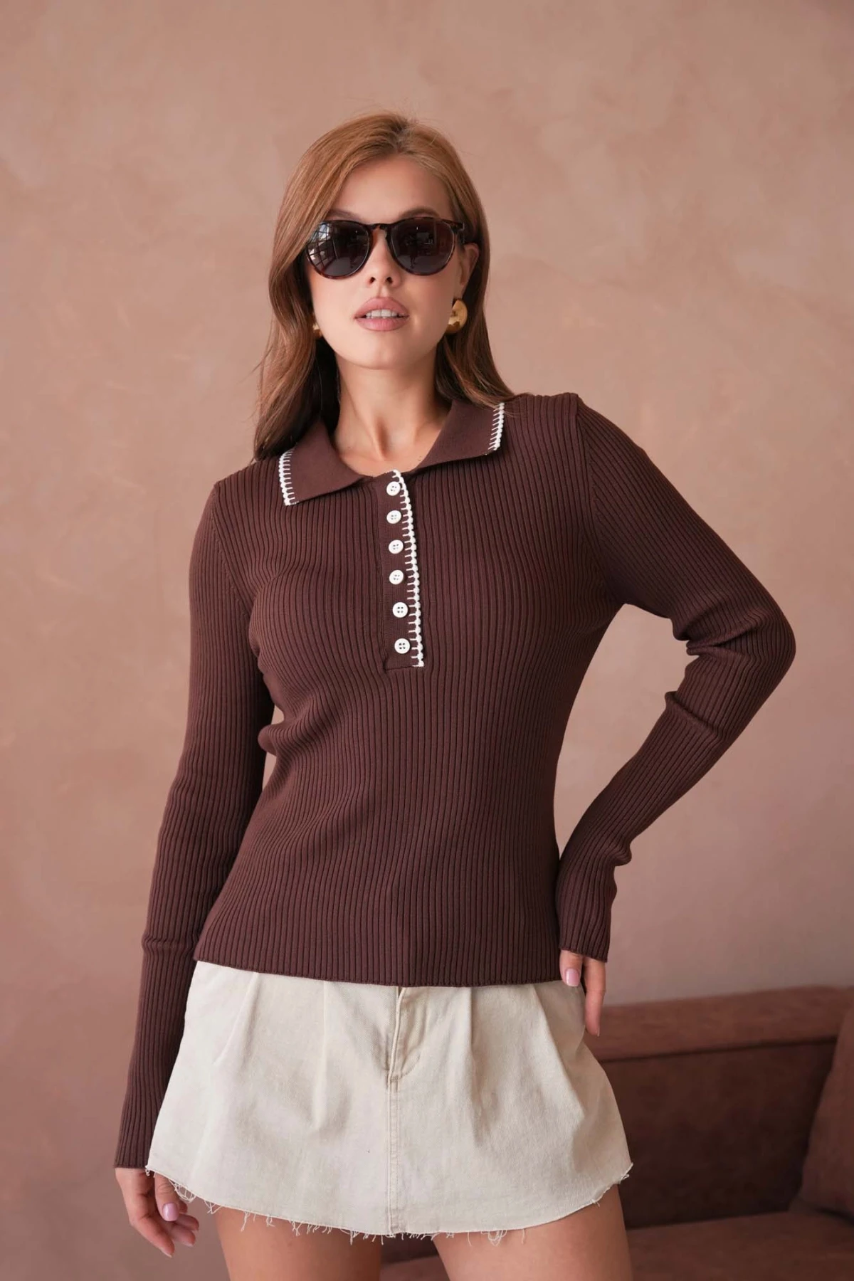 Kadın Polo Yak Agarni Dikişli Kaşkorse Triko Kazak