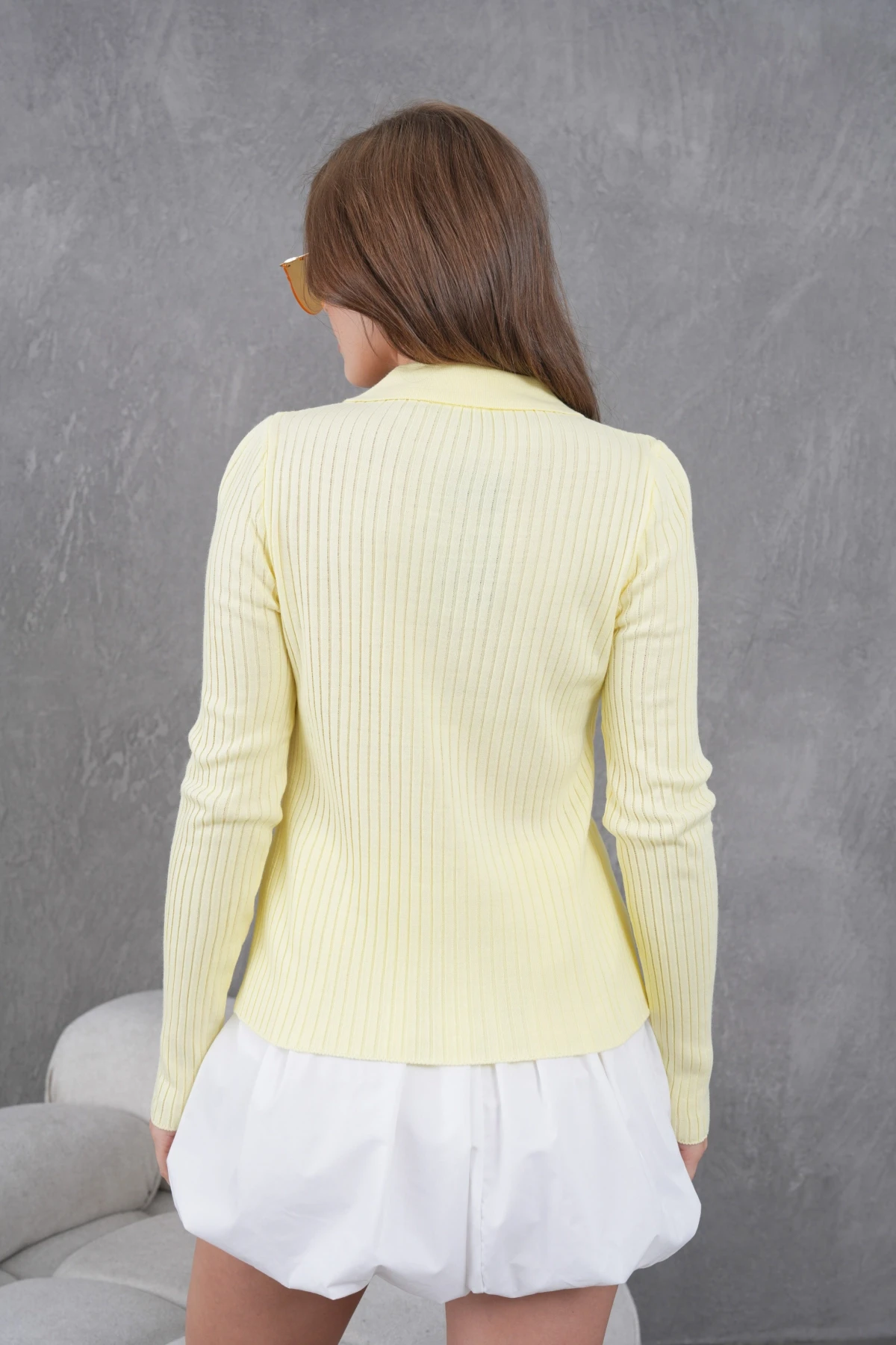 Kadın Polo Yaka Fermuar Detay Kaşkorse Triko Kazak