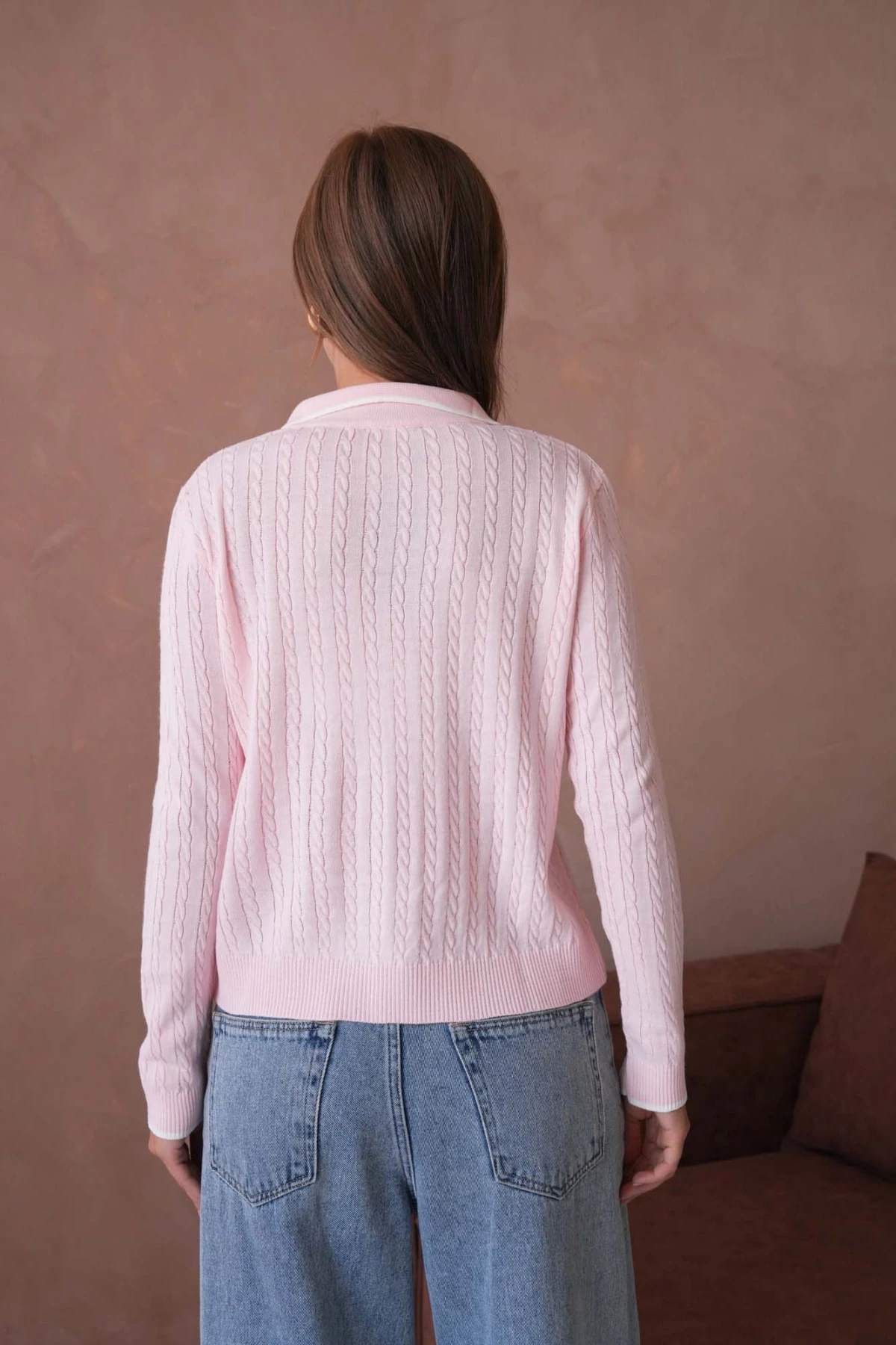 Kadın Polo Yaka Fermuar Detay Triko Kazak