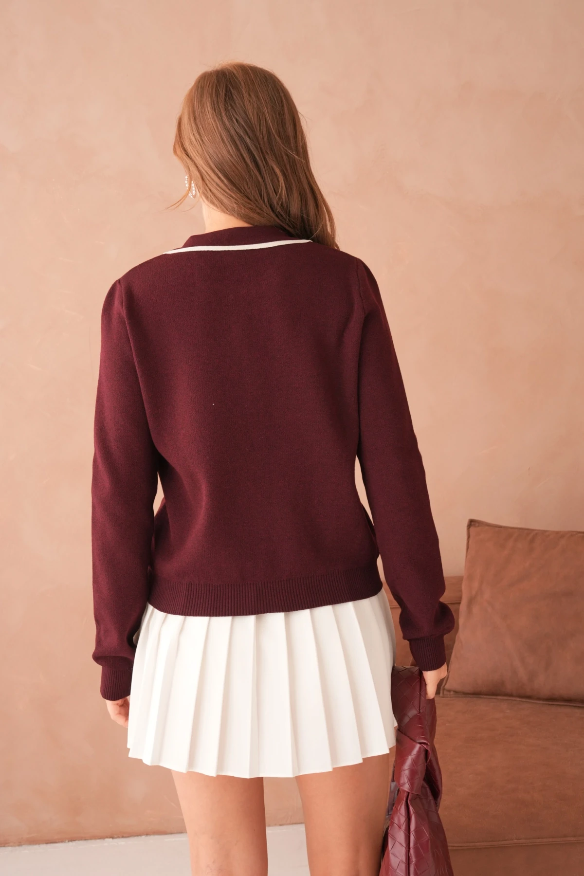 Kadın Polo Yaka Fermuar Detay Triko Kazak