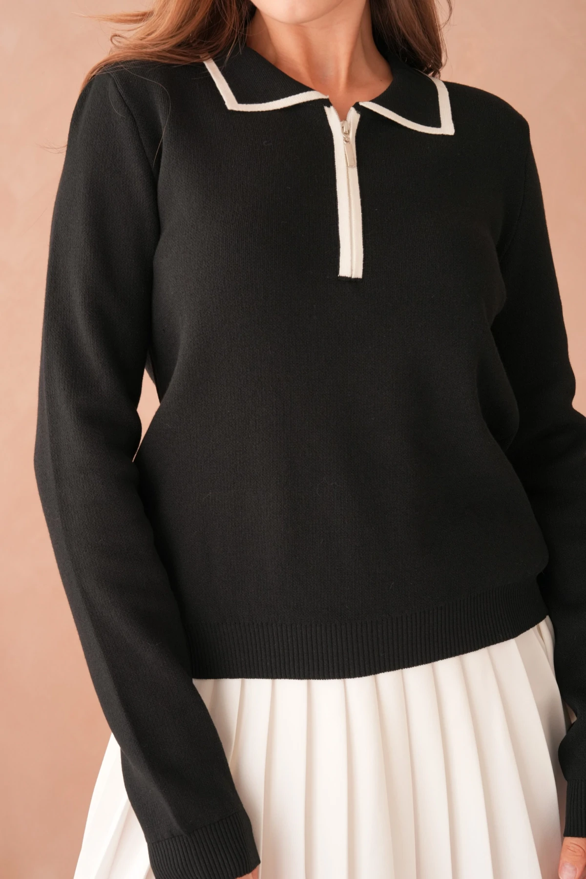 Kadın Polo Yaka Fermuar Detay Triko Kazak