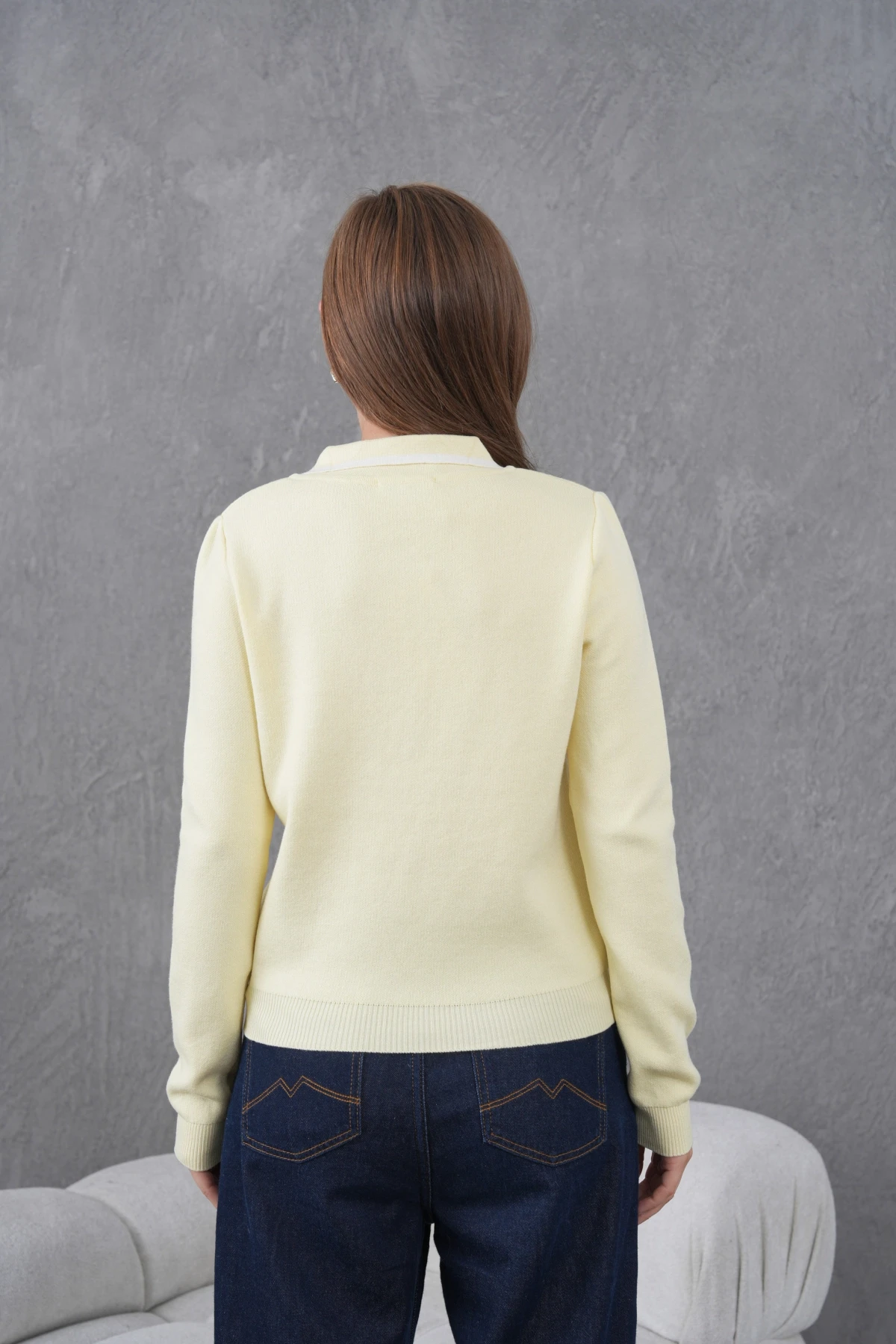 Kadın Polo Yaka Fermuar Detay Triko Kazak