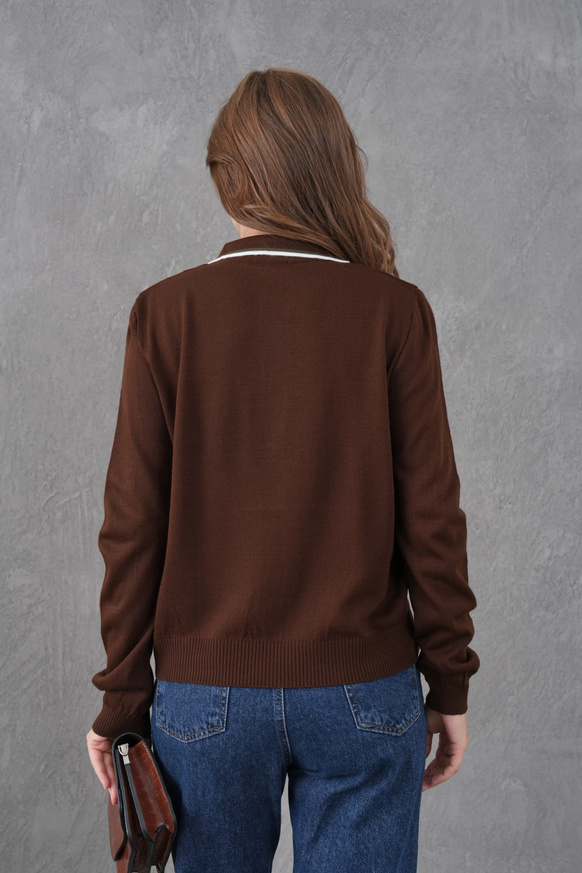 Kadın Polo Yaka Garni Detay Triko Kazak