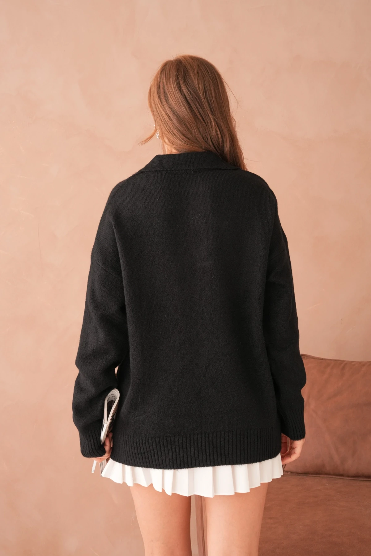 Kadın Polo Yaka Oversize Triko Kazak